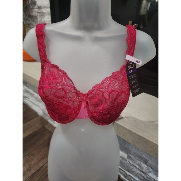 NWT Bali Lace Lift Full Coverage Underwire Bra DF6543 Size 38D Red Smoothing - Picture 1 of 5